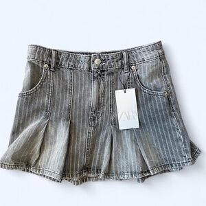 NWT Zara Gray denim striped pleated mini skirt schoolgirl grunge alt